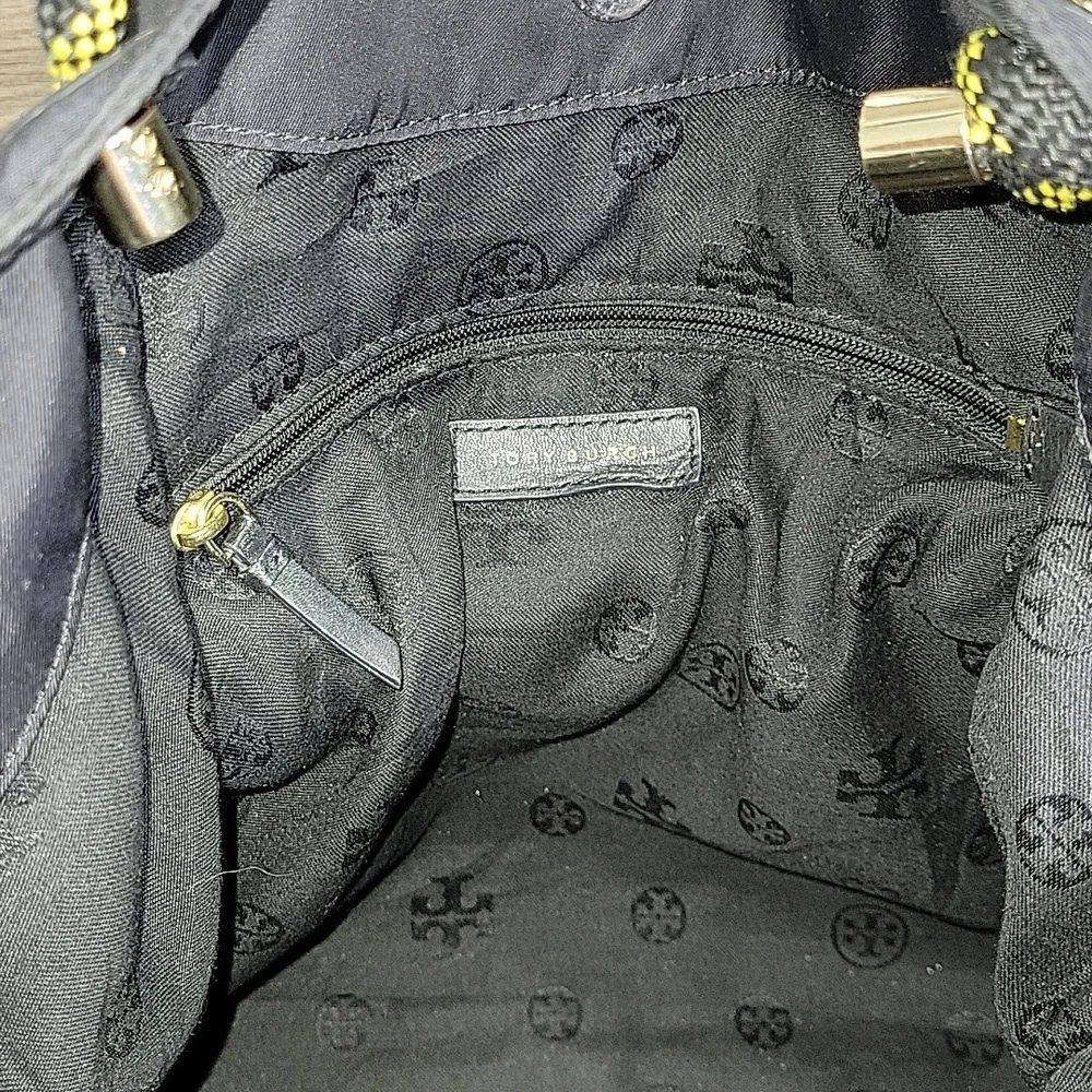 Tory Burch Black Nylon Leather Tote Shoulder Bag